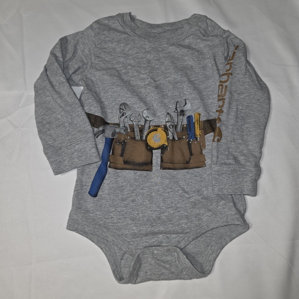 Carhartt Baby‎ Infant 18M One Piece Tool Belt Shirt Bodysuit Undershirt Gray